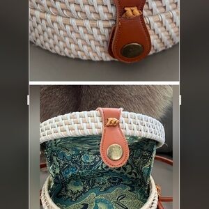 Woven White and Tan Bag with Green Interior and so beautiful design